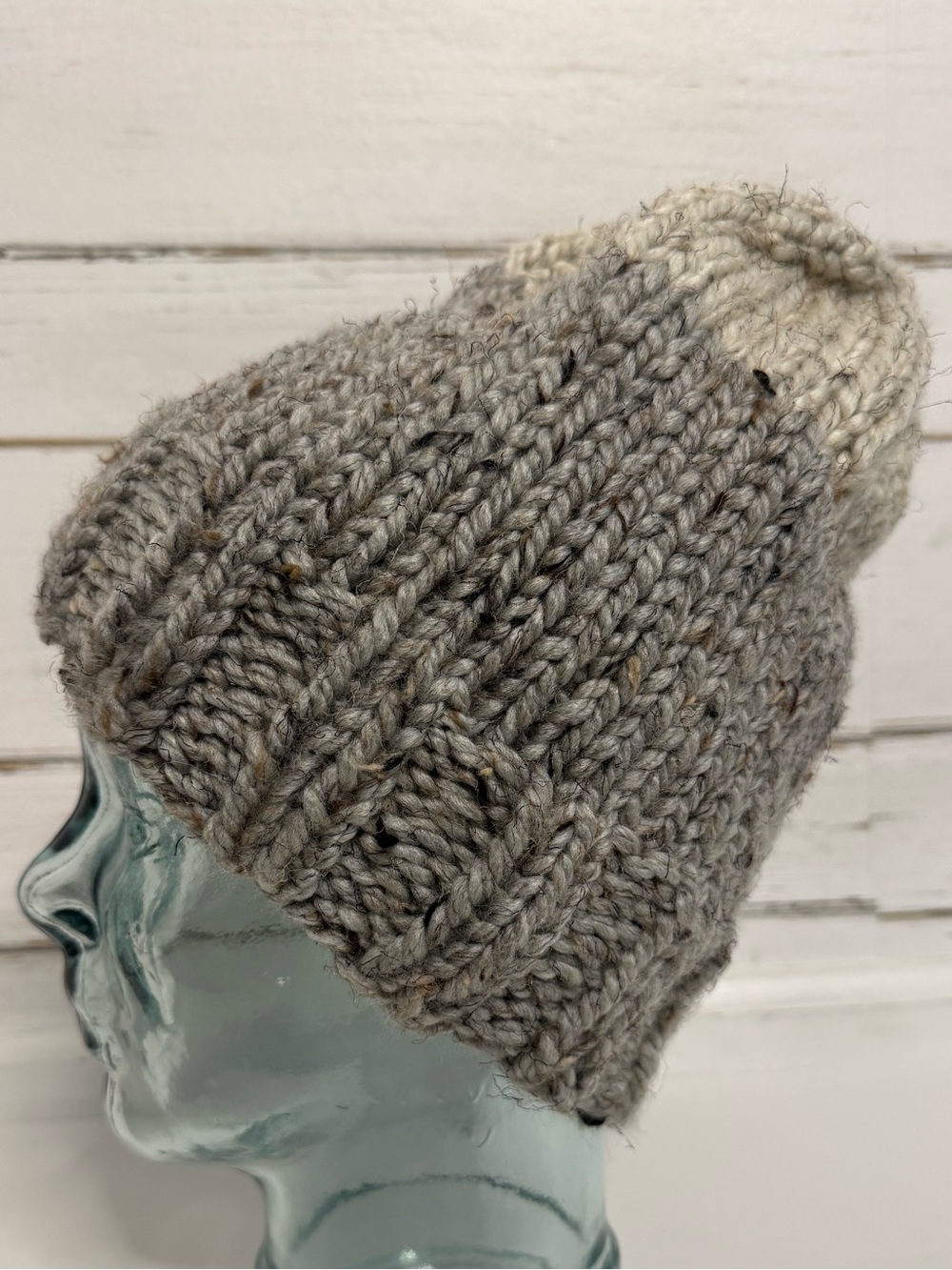 Handmade Gray & Cream Flecked Chunky Knit Beanie | Hand Knit Winter Hat